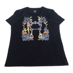 【中古】【Sランク】HERMES エルメス Tシャツ カルトゥッシュ 半袖 トップス H4E4629DA5H34 コットン ブルー・ノワール ネイビー系 #38 レディース【ISEYA】