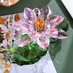 水晶 クリア 睡蓮 置物 オブジェ ピンク 縁起物 開運 健康運 仕事運 家庭運  風水 恋愛運 金運 財運 インテリア お守り 厄除け 装飾品 リビング 寝室