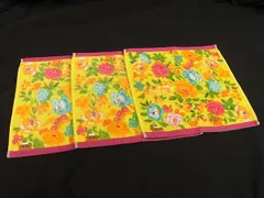 ■新品同様■ KENZO ケンゾー コットン100％ 花柄 ハンドタオル ハンカチーフ 3点セット イエロー系×マルチカラー DI4075