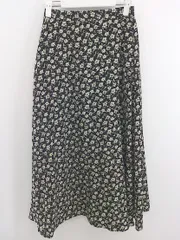 ◇ chocol raffine robe 総柄 バックゴム ロング フレア スカート サイズF ブラック ベージュ系 レディース P  【1303030000187】