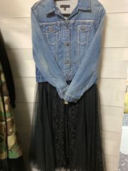 古着リメイク　デニムジャケットチュールワンピース　L リメイクワンピース
