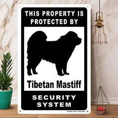 雑貨【Tibetan Mastiff/チベタン・マスティフ】  Dog ドッグ  犬    メタルポスタ―　Security  セキュリティー 警告  ヤードサイン メタルプレート  ブリキ看板  -201