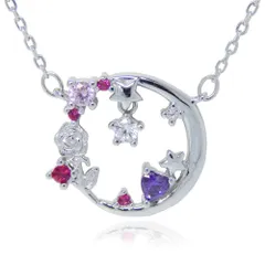 マルチデザインで豪華 薔薇 星 ハート スターリングシルバー925 マルチカラーCZダイヤモンドネックレス プラチナ仕上 レディースアクセサリー ジュエリー プレゼント