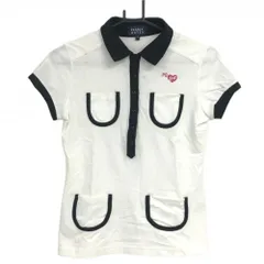 【美品】パーリーゲイツ 半袖ポロシャツ 白×黒 ストレッチ 4ポケット ストレッチ レディース 0(S) ゴルフウェア PEARLY GATES