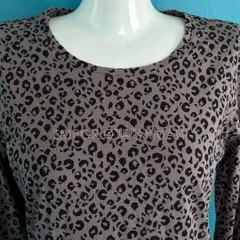 1648エンポリオアルマーニヒョウ柄 長袖Tシャツ ピンクゴールドストーン装飾L