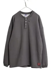 【お得なクーポン配布中!】 90s USA製 ラッセル ヘンリーネック 無地 スウェット メンズ L / 古着 90年代 オールド トレーナー RUSSELL 裏起毛 カットソー タイプ 濃灰