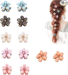 【在庫処分】ヘアクリップ ミニ 花 前髪クリップ バンスクリップ 12個セット 可愛い 髪飾り ヘアアクセサリー 髪留め 大人 結婚式 パーティー 誕生日