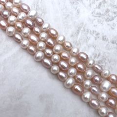 ナチュラル淡水パール 真珠 ライス ポテト ミックス 雫 6mm 7mm 8mm 9mm 中粒 連19cm ハンドメイド 素材 パーツ ビーズ ルース ピンク オレンジ パープル tp0008
