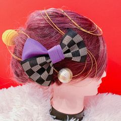 市松柄☆お祭り髪飾り☆成人式髪飾り☆卒業式髪飾り☆袴ヘア☆御神輿☆よさこい髪飾り☆お揃い☆体育祭☆髪飾り☆袴ヘア☆七五三髪飾り☆リボン☆畳縁リボン☆