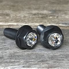 黒ステンレス＆クリスタルガラス 高耐久性 スワロフスキー ナンバーボルト 2本
