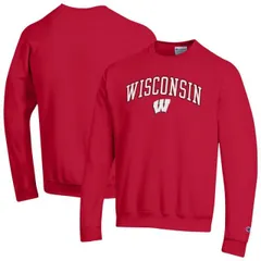 【送料無料】 チャンピオン メンズ Tシャツ トップス Men'sChampion Red Wisconsin Badgers Arch Over Logo Pullover Sweatshirt Wis Red