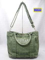 GUESS ゲス ２WAY ショルダーバッグ デニムトート オリーブグリーン 中古B 【送料無料】 A-8871【質屋出品】