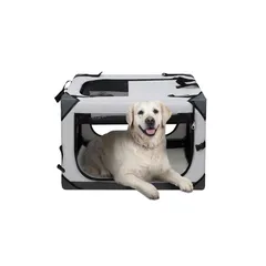 Totoro ball 犬 キャリーケース 犬 猫 キャリーバッグ 折り畳み ソフトクレート 犬用クレート ロック付き 給水ボトルバンド付き 洗濯可能 中大型犬 20kgまで『災害、簡易宿泊、アウトドア、病院、キャンプに大活躍！ 』 (XL, ライトグレー 1