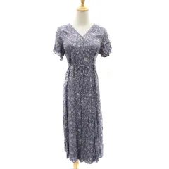 フレイアイディー FRAY I.D シャツワンピース ロング丈 マキシ丈 半袖 カシュクール ウエストリボン 花柄 0 マルチカラー パープル /YK17