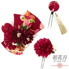 髪飾り 成人式 赤 振袖 袴 3点セット 臙脂 白 ゴールド ちりめん リボン 玉飾り 房付き 組紐 和柄 かんざし りぼん シック 洋装 No.9-5146