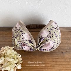 おしゃれな ウィリアムモリス ピンパーネル 花柄 ラベンダー 薄紫 x 東炊き リネン ベージュターバン ヘアバンド