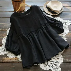 ペプラムブラウス ブラック フリルブラウス フレアブラウス 半袖ブラウス ギャザー ブラウス tシャツ 夏 プルオーバー トップス フリル ブラック ペプラム 五分袖 かわいい Aライン 春夏 大人可愛い