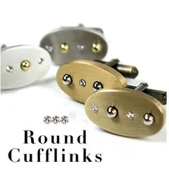 Swarovski スワロフスキー ラウンドカフリンクス 2色：ゴールド/シルバー