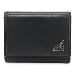 【極美品】PRADA コンパクトウォレット　三つ折り　サフィアーノ　三角ロゴ　黒 極美✨付属完備✨PRADA 三つ折り財布 サフィアーノ 三角ロゴ