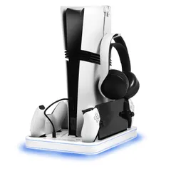 【全PS5対応】EGGSLINER GAMES PS5 冷却 スタンド 縦置き 全モデル対応 3段階風速 コントローラー 3台同時充電 雰囲気灯付き (ホワイト)