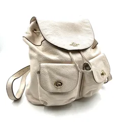 ■美品■COACH コーチ　ターンロック　リュックサック　バックパック　巾着　ロゴ金具　レザー　本革　ホワイト系アイボリー　F37410 レディース