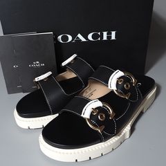 美品 コーチ COACH レザーサンダル 7 24㎝ ブラック ホワイト レディース 正規品 4-ZF124