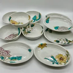 【未使用品】九谷焼 花ごよみ うつわ揃 オーバル皿・ラウンド皿各5枚セット 木箱入り 食器 花柄 小皿 取り皿 銘々皿