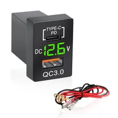 新品 Palumma トヨタ車系用 電源ソケット QC3.0 急速充電 USBポート + PD Type-C 車載急速充電 USBポートトヨタ車系用2ポート充電器 増設電源 LED電圧計表示 12/24V車対応 (緑)