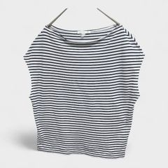 【美品】【ヒューマンウーマン】『HUMAN WOMAN』[ボーダートップス] ノースリーブ 薄手 オフホワイトネイビー系 (M) 商品A2297 管理A