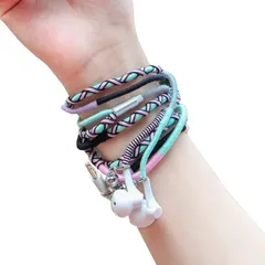 URIZONSカラーナイロン編み有線3.5 mm入耳式イヤホン-イヤホンは有線巻き止めで手につけることができ、迷子防止ブレスレットイヤホンは子供や子供の学生に適しており、などに適している。