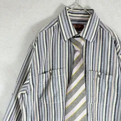 【古着】ネクタイシャツ　マルチトライプ  長袖シャツ　コットン　メンズ　ネクタイ　　ゆるダボ　ヴィンテージ　一点　セレクト　Mサイズ　XL