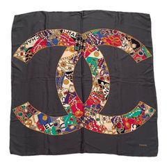 美品 シャネル スカーフ 総柄 ココマーク カラフル CCロゴ