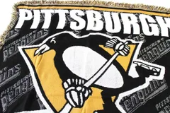 90s USA製 NHL PITTSBURGH PENGUINS アクリル ラグ★オールド アイスホッケー インテリア ブランケット タペストリー マット 敷物