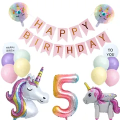 ユニコーン 誕生日 バルーン 風船 5歳 女の子 誕生日 飾り付け ユニコーンバルーン HAPPY BIRTHDAY ガーランド 数字 バルーン5 バースデー パーティー デコレーション セット シンプル 装飾 キッズバースデーキット お祝い 写真