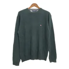 90年代 TOMMY HILFIGER トミーヒルフィガー コットンセーター ワンポイントロゴ グリーン (メンズ L) 中古 古着 R2715