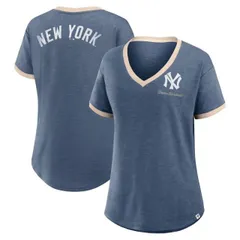 【送料無料】 ファナティクス レディース Tシャツ トップス Women's Fanatics Navy New York Yankees Binge Worthy Stadium Slub V-Neck T-Shirt Ynk Navy