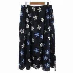 ユニクロ UNIQLO タグ付き マリメッココラボ リネンブレンドスカート フレア 花柄 総柄 XXL 紺 ネイビー 白 ホワイト 467518 /KJ