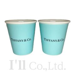 【新品同様】　Tiffany&Co.　ティファニー　エブリデイ　オブジェクト　ボーンチャイナ　ペーパーカップ　2客セット　ブルー　インテリア食器　テーブルウェア　ペア　コーヒーカップ　紙コップ【中古】【74918】