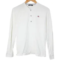 バーバリーブラックレーベル BURBERRY BLACK LABEL 長袖 カットソー Tシャツ ヘンリーネック ホース刺繡 ワンポイント 2 M相当 白 ホワイト /X
