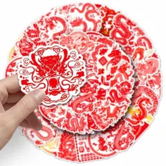 フレークシールステッカー龍赤竜チャイナ中国派手縁起物干支韓国海外季節コラージュ春