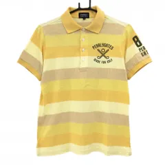 パーリーゲイツ 半袖ポロシャツ イエロー×ライトブラウン ボーダー メンズ 3(S) ゴルフウェア PEARLY GATES