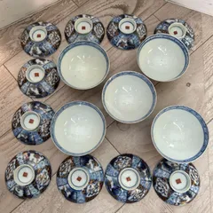 古伊万里 肥角印　金彩　龍　金彩　蓋付湯のみ　花模様　華絵　蓋10　湯呑5　15点　まとめセット　古道具　古美術