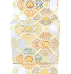 新品 西陣高級唐織 袋帯 河合美術織物 七宝華文 仕立済 パールトーン 