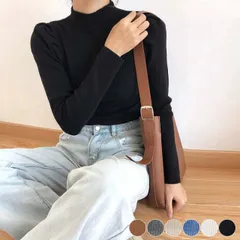 ニット レディース セーター トップス 無地 ハイネック ホワイト ブラック 秋 冬 パフスリーブ かわいい リブニット リブ 韓国 メール便送料無料
