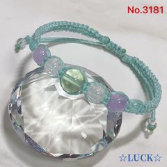 No.3181《フローライト&クラック水晶&ラベンダーアメジスト&ブルーメノウ&水晶》ミント　ブレスレット
