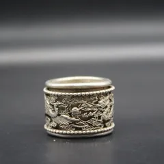龍鳳図柄 回転式バンジリング ヴィンテージ風 チャイナモチーフ メンズ指輪 開口式デザイン 個性派アクセサリ