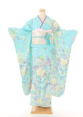成人式正絹振袖フルセット 美品 金彩 染め分け 水色 豪華 華やか 上品