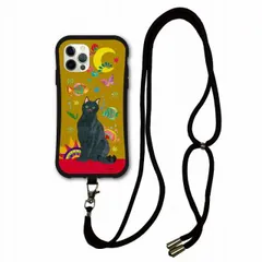 [iPhoneXR(テンアール)] スマホショルダー付 iPhone14 i-coronケース アイフォン15 14 Plus 13 Mini 12 11 スマホケース カバー ショルダーストラップ 肩掛け 斜め掛け アニマル柄 猫 ネコ 黒猫 花柄 フラワー