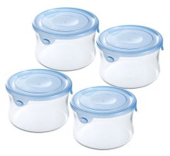 【人気商品】iwaki(イワキ) 耐熱ガラス 保存容器 アクアブルー 丸型 S 490ml ×4個セット パック&レンジ KBT7401HBL