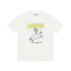 GANNI ガニー 半袖 コットン Tシャツ バニー ウサギ プリント レディース デンマーク ファッションブランド 並行輸入品 XS S M L